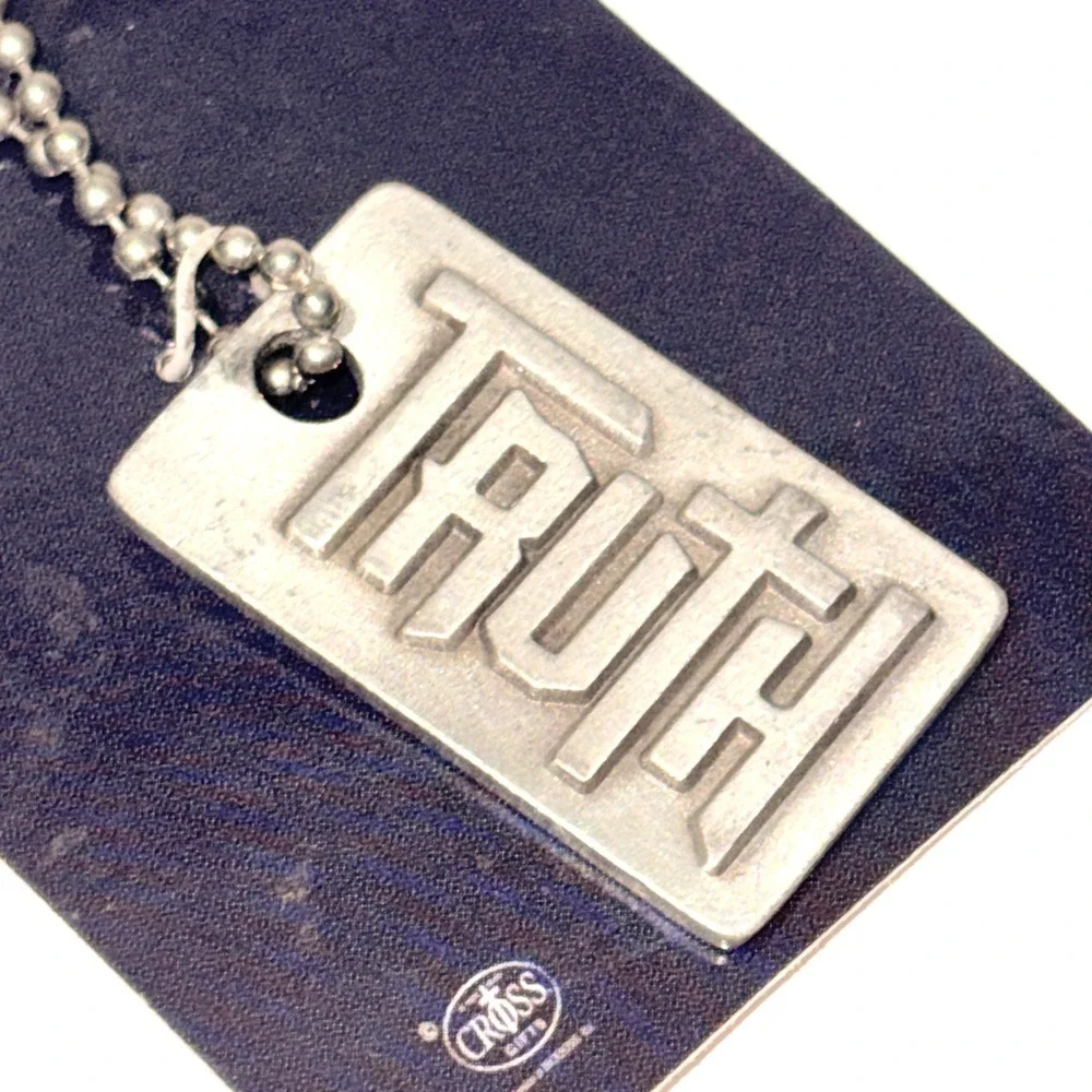Full Strength Truth Dog Tag Necklace John 8:31-32 Christian Jewelry Silver Tone